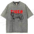 Unisex Tiger Printed Washed Tee