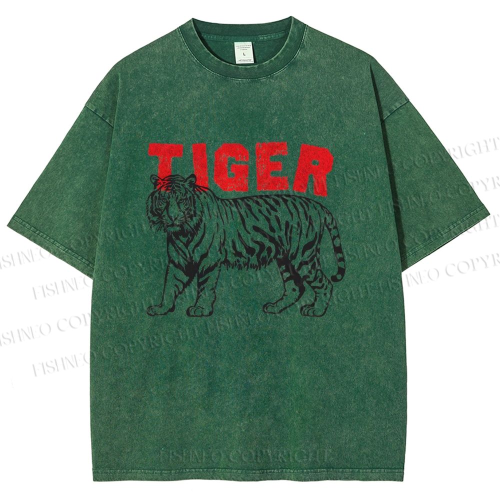 Unisex Tiger Printed Washed Tee