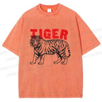Unisex Tiger Printed Washed Tee
