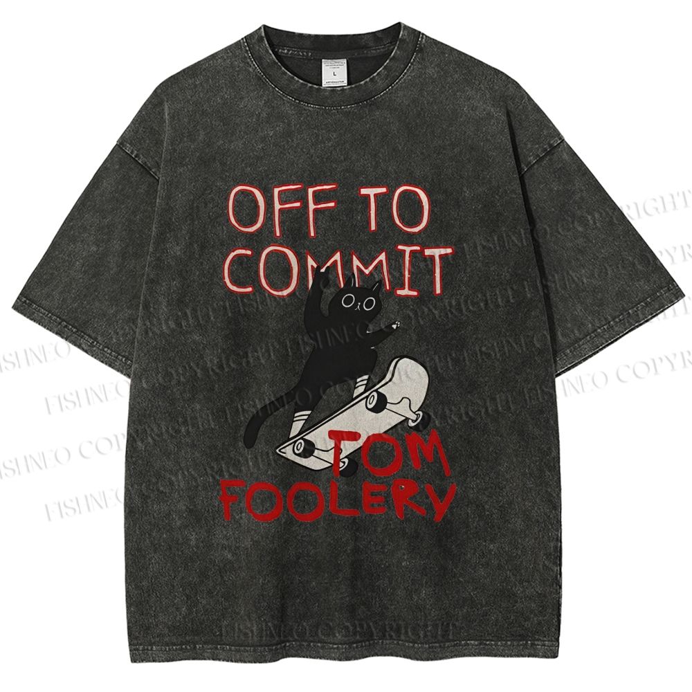 Unisex Skate Cat Shenanigans Printed Washed Tee