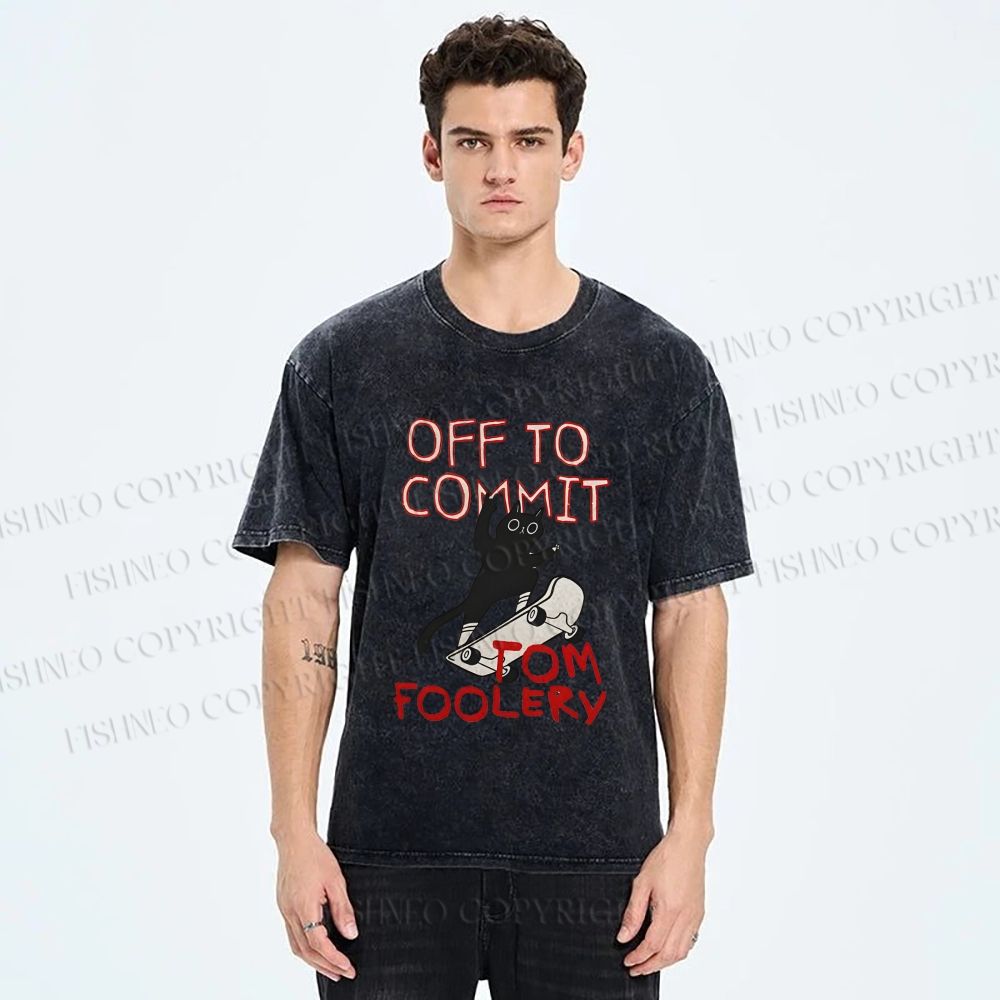 Unisex Skate Cat Shenanigans Printed Washed Tee