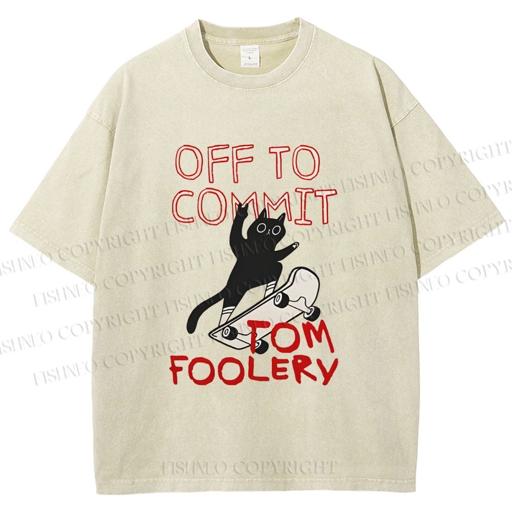 Unisex Skate Cat Shenanigans Printed Washed Tee