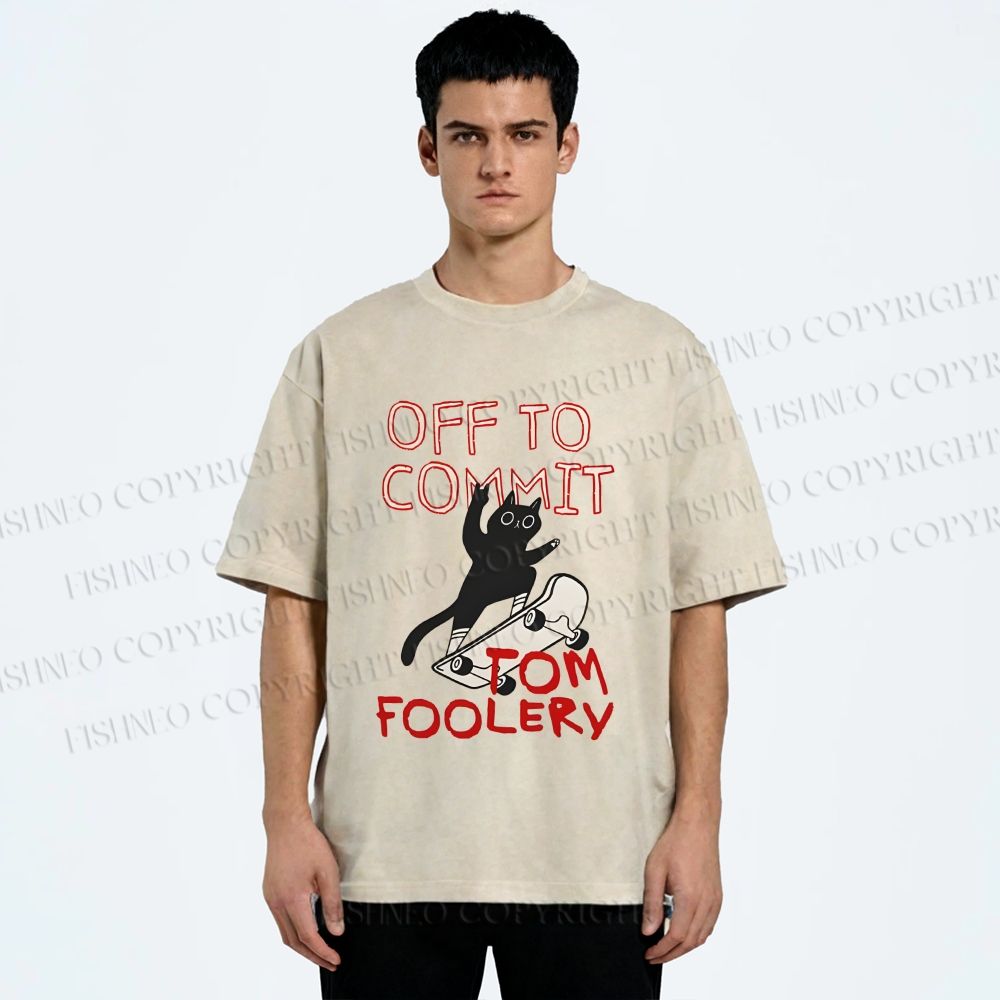 Unisex Skate Cat Shenanigans Printed Washed Tee