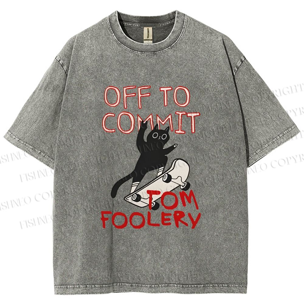 Unisex Skate Cat Shenanigans Printed Washed Tee