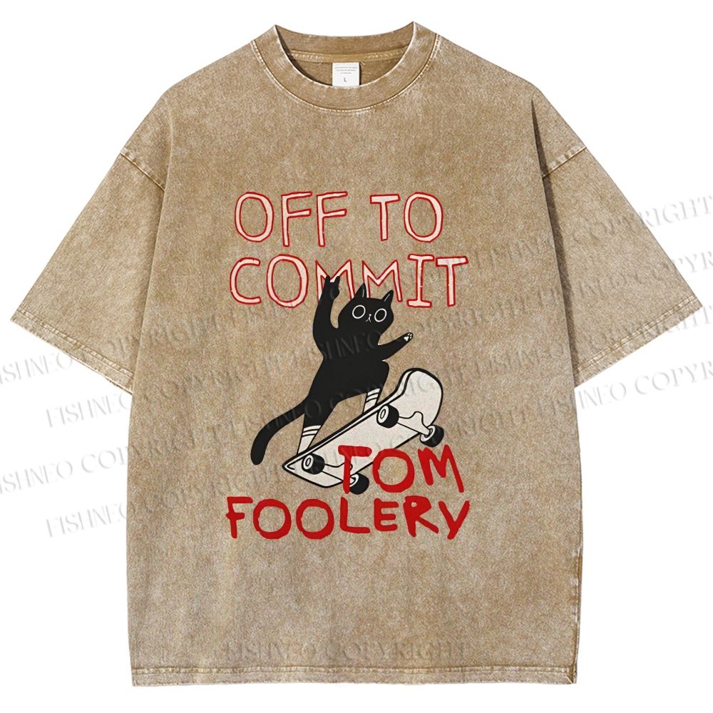 Unisex Skate Cat Shenanigans Printed Washed Tee
