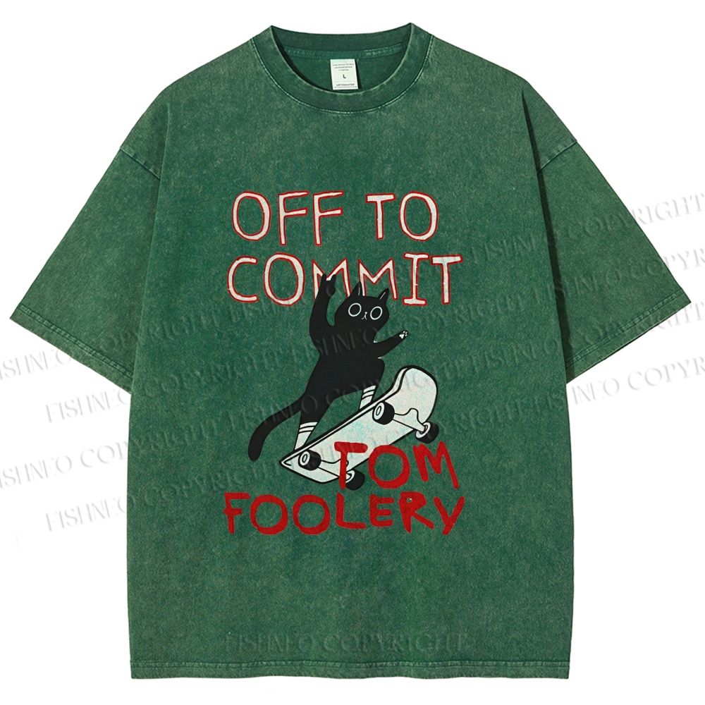 Unisex Skate Cat Shenanigans Printed Washed Tee