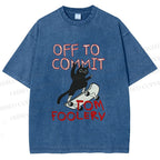 Unisex Skate Cat Shenanigans Printed Washed Tee