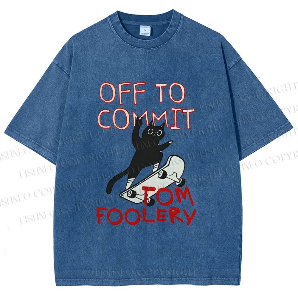 Unisex Skate Cat Shenanigans Printed Washed Tee