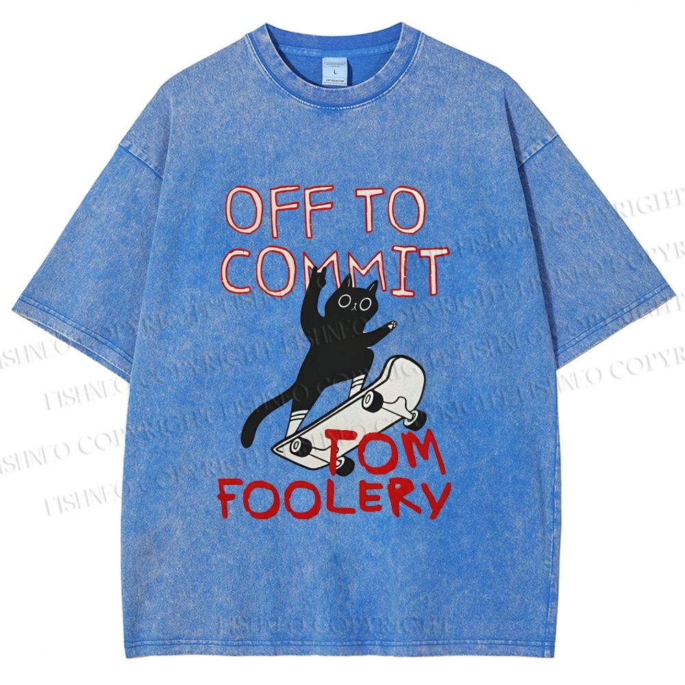 Unisex Skate Cat Shenanigans Printed Washed Tee