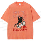 Unisex Skate Cat Shenanigans Printed Washed Tee