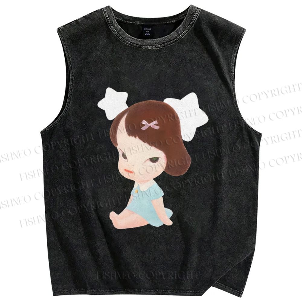 Unisex Yoshitomo Nara Star Girl Printed Washed Tank Top
