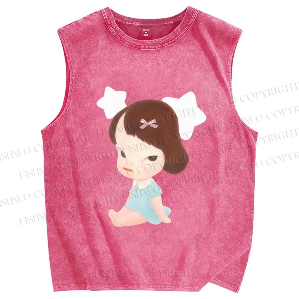 Unisex Yoshitomo Nara Star Girl Printed Washed Tank Top
