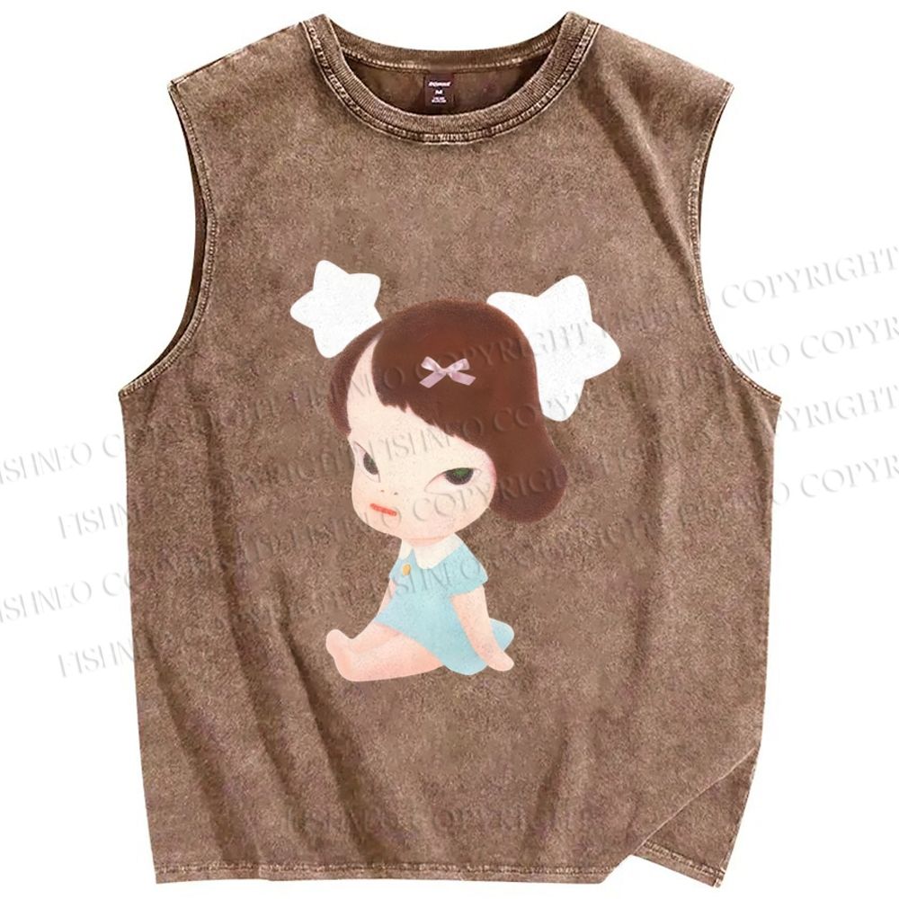 Unisex Yoshitomo Nara Star Girl Printed Washed Tank Top