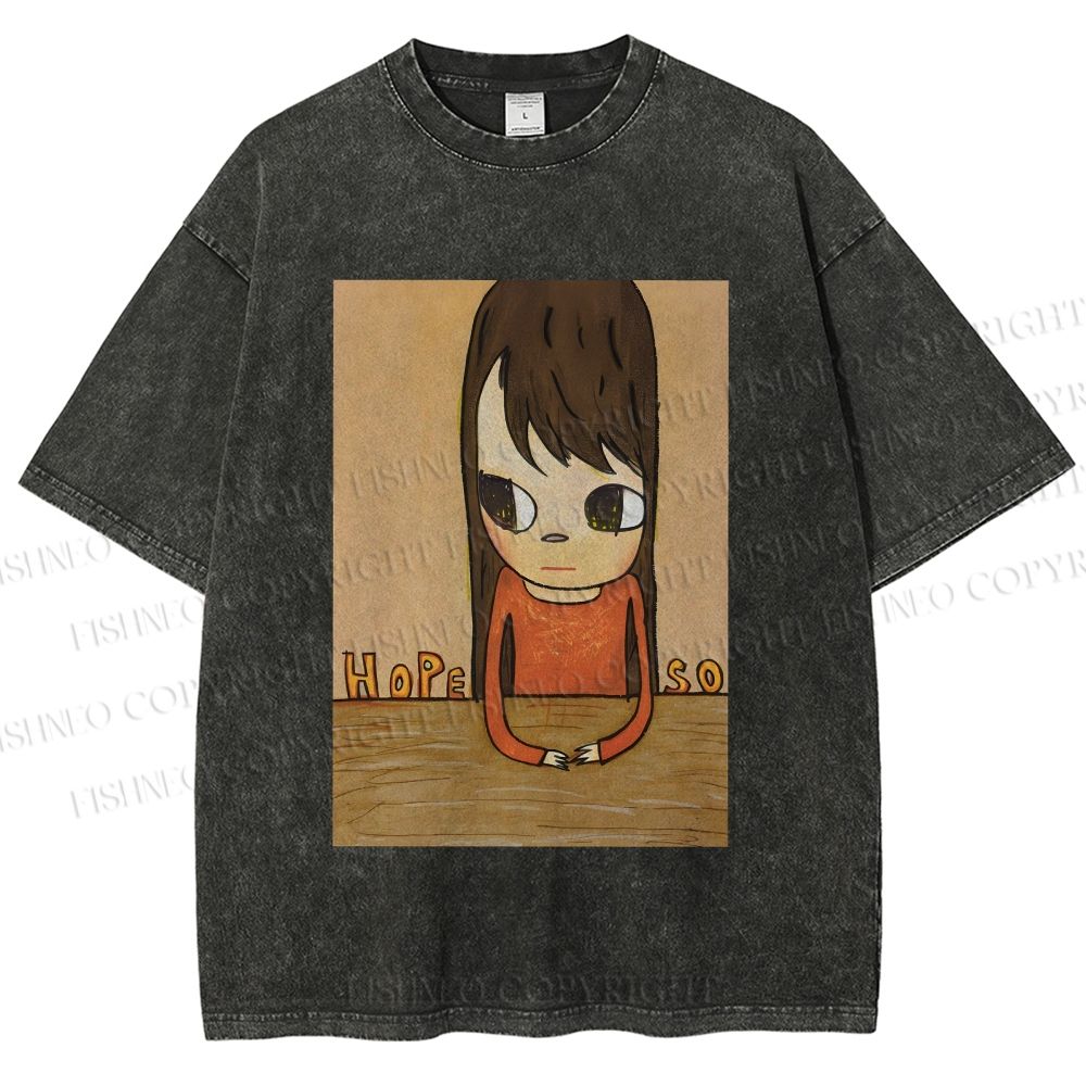 Unisex Yoshitomo Nara Hope So Girl Printed Washed Tee