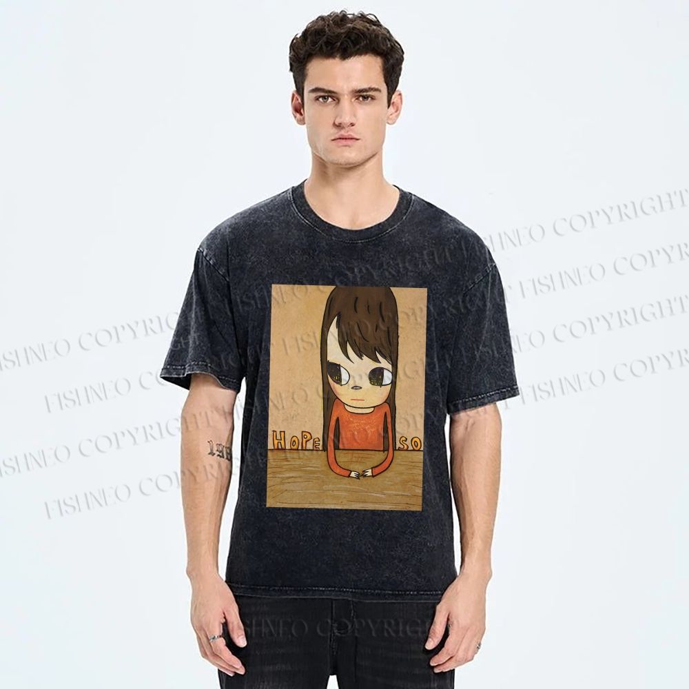 Unisex Yoshitomo Nara Hope So Girl Printed Washed Tee
