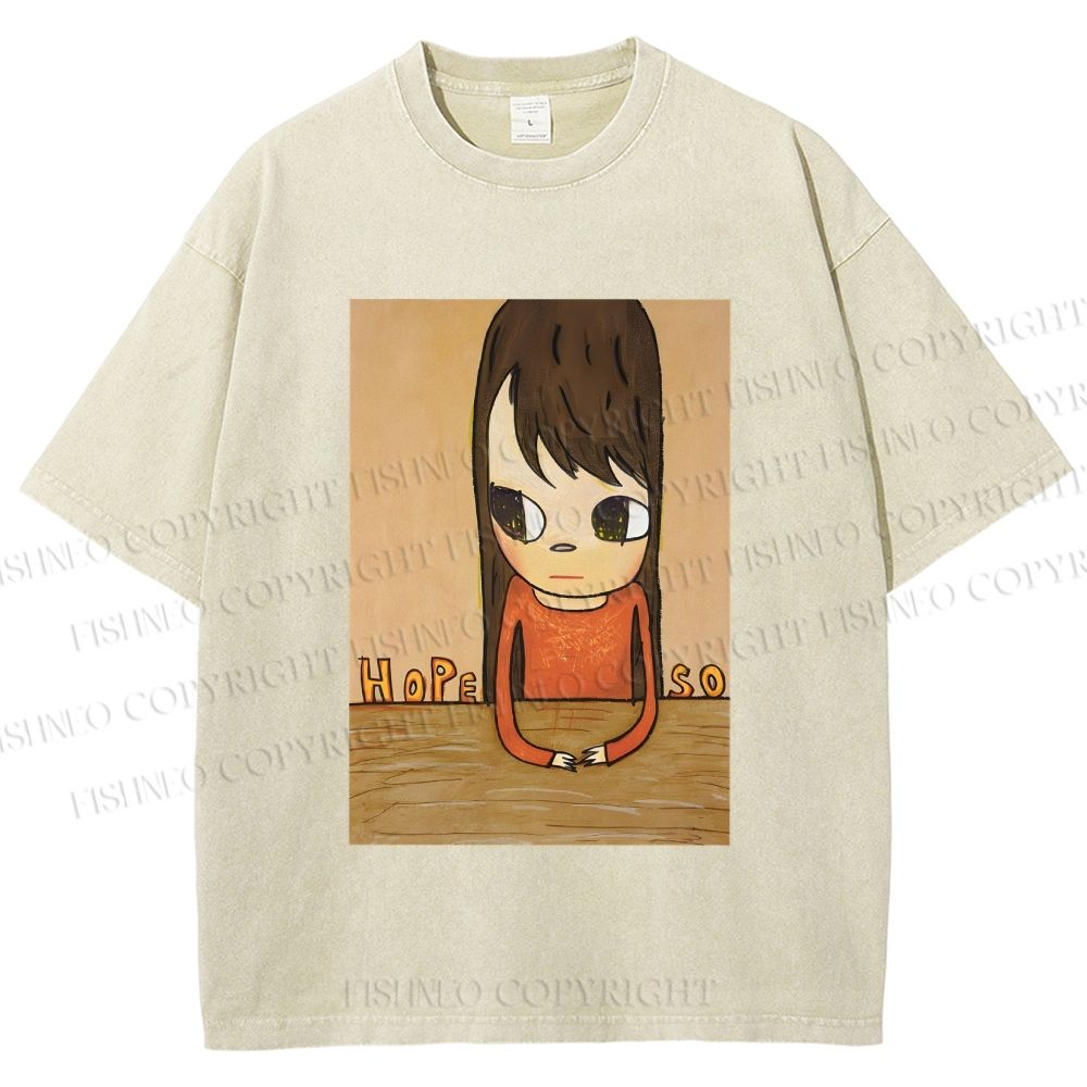 Unisex Yoshitomo Nara Hope So Girl Printed Washed Tee