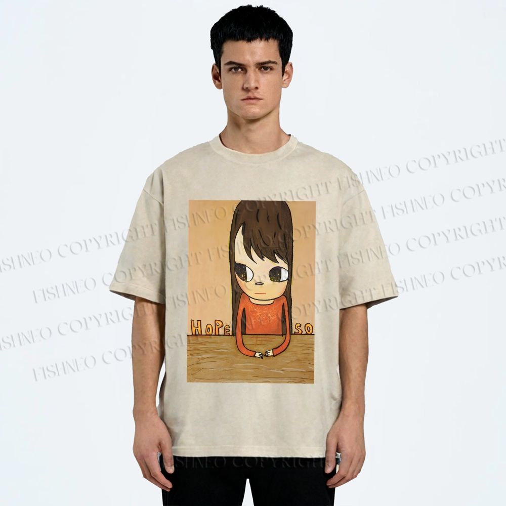Unisex Yoshitomo Nara Hope So Girl Printed Washed Tee