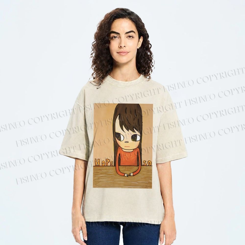 Unisex Yoshitomo Nara Hope So Girl Printed Washed Tee