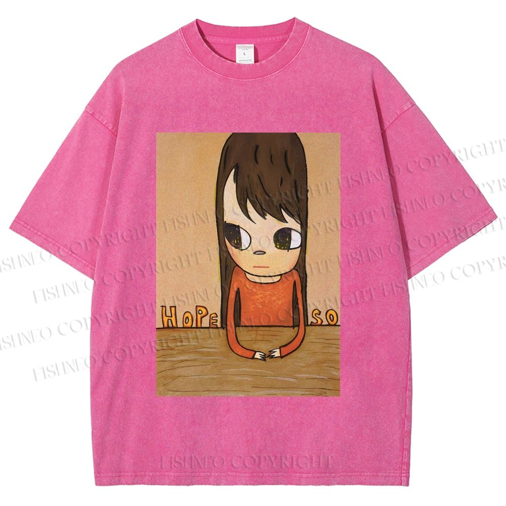 Unisex Yoshitomo Nara Hope So Girl Printed Washed Tee