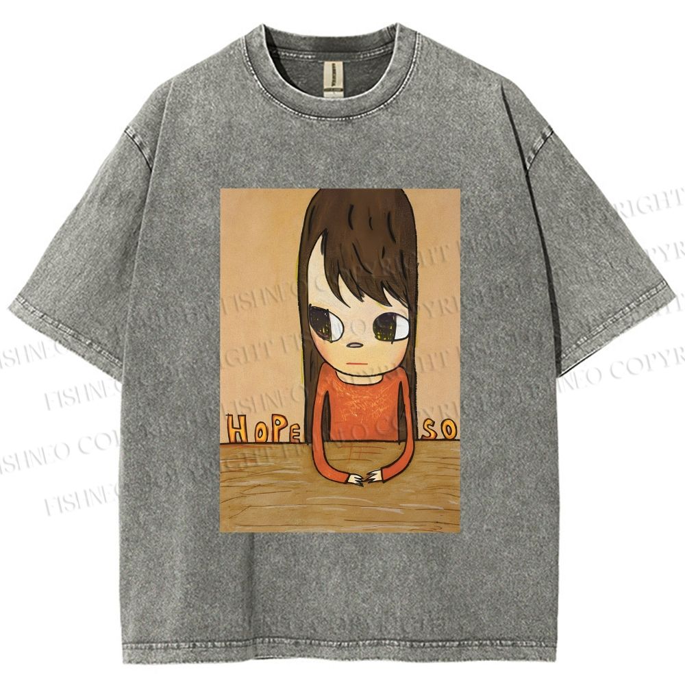 Unisex Yoshitomo Nara Hope So Girl Printed Washed Tee