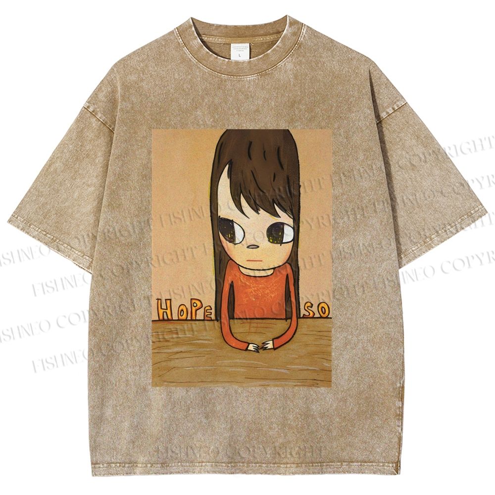 Unisex Yoshitomo Nara Hope So Girl Printed Washed Tee
