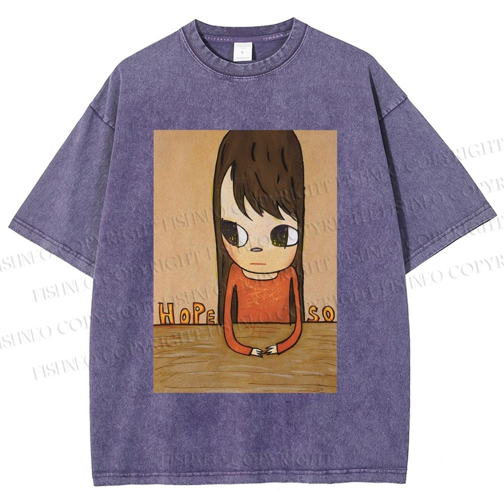 Unisex Yoshitomo Nara Hope So Girl Printed Washed Tee