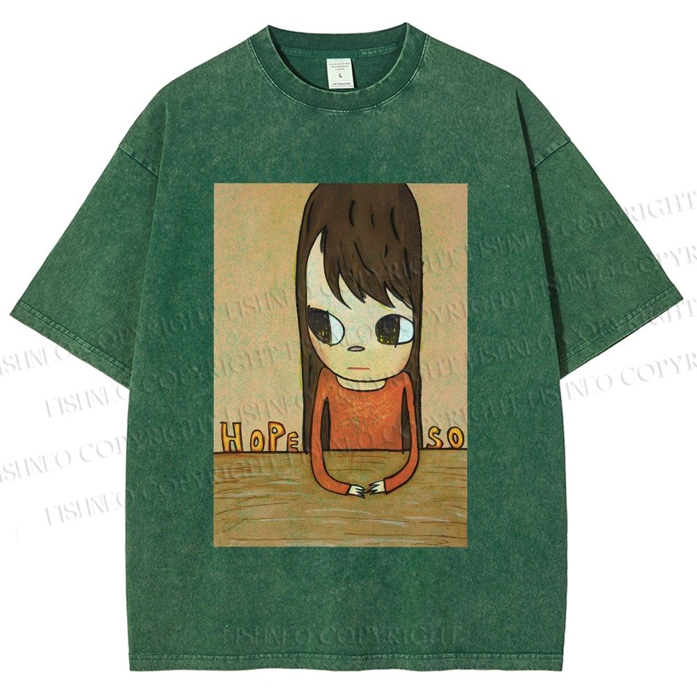 Unisex Yoshitomo Nara Hope So Girl Printed Washed Tee