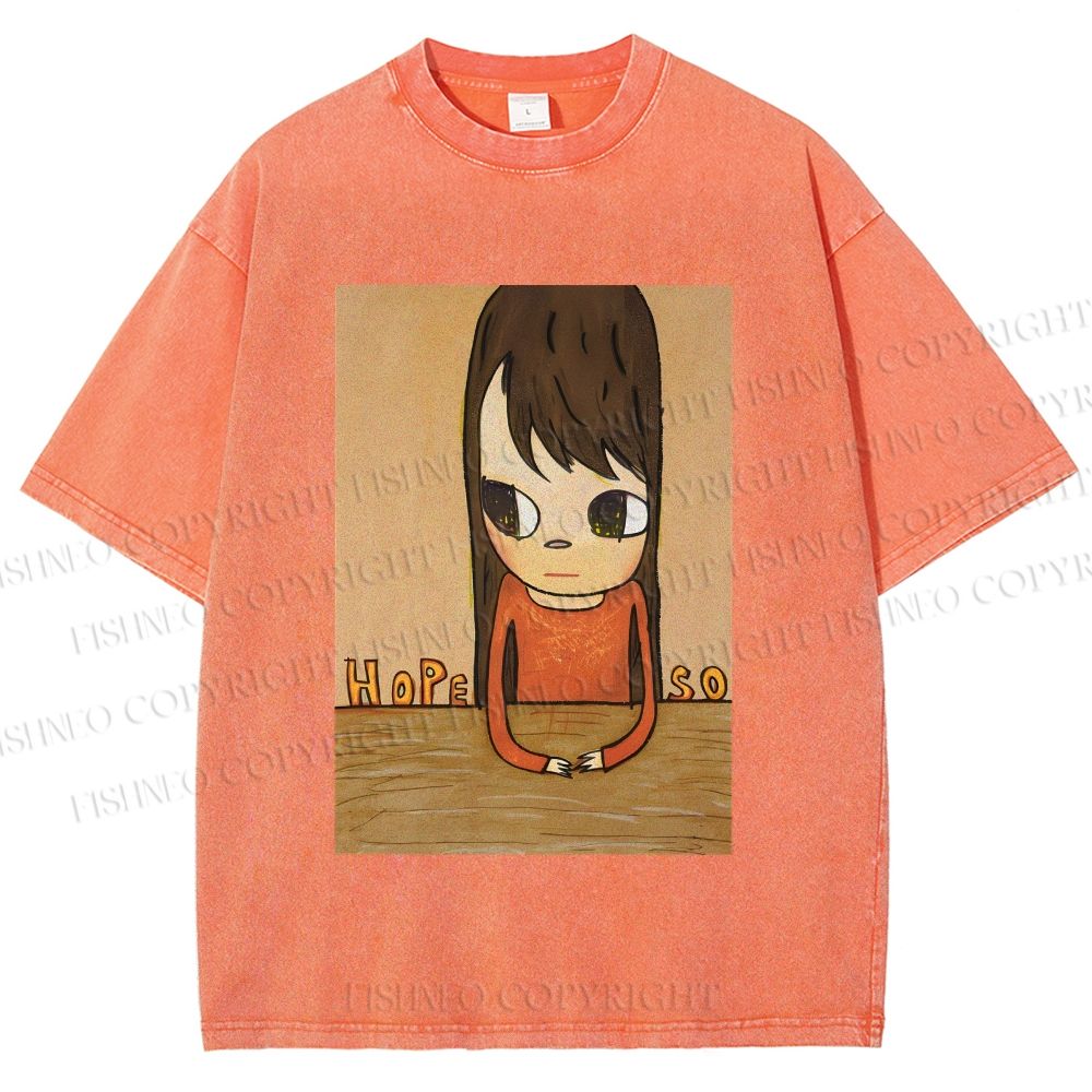 Unisex Yoshitomo Nara Hope So Girl Printed Washed Tee