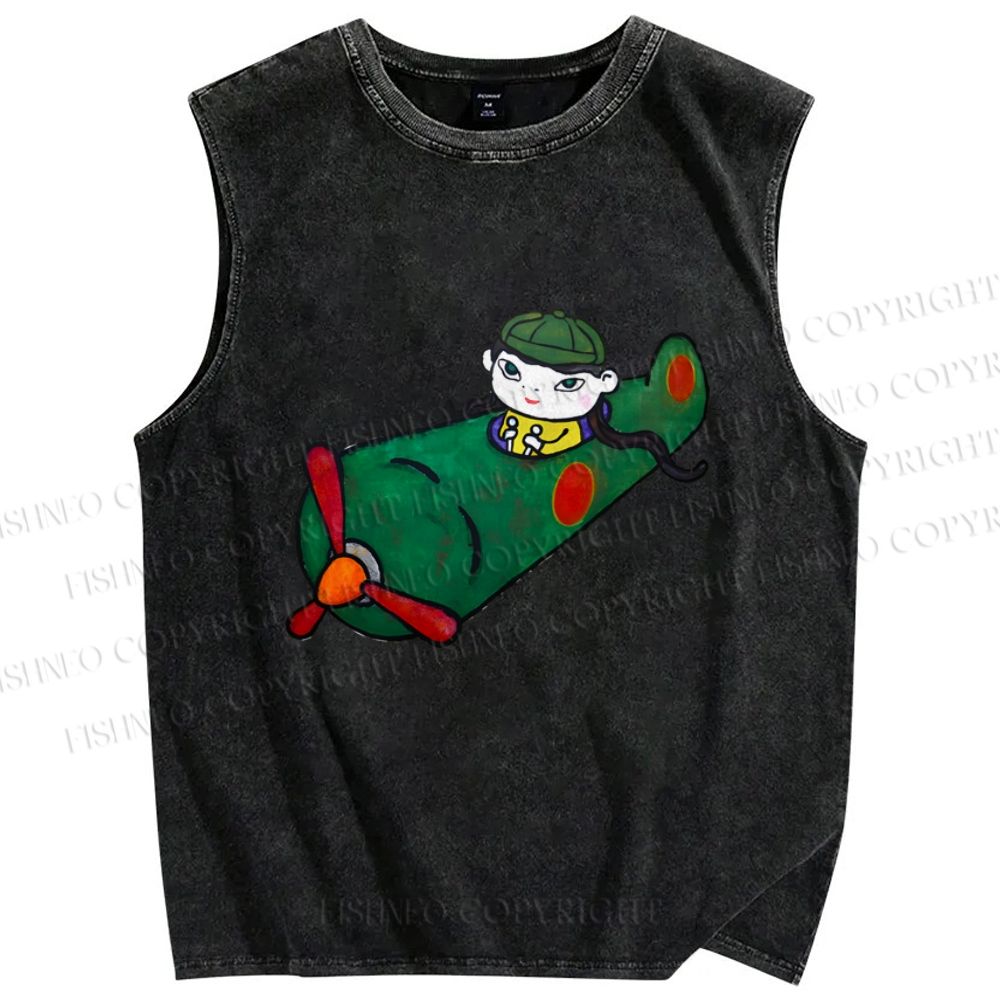 Unisex Yoshitomo Nara A Little Kamikaze Printed Washed Tank Top