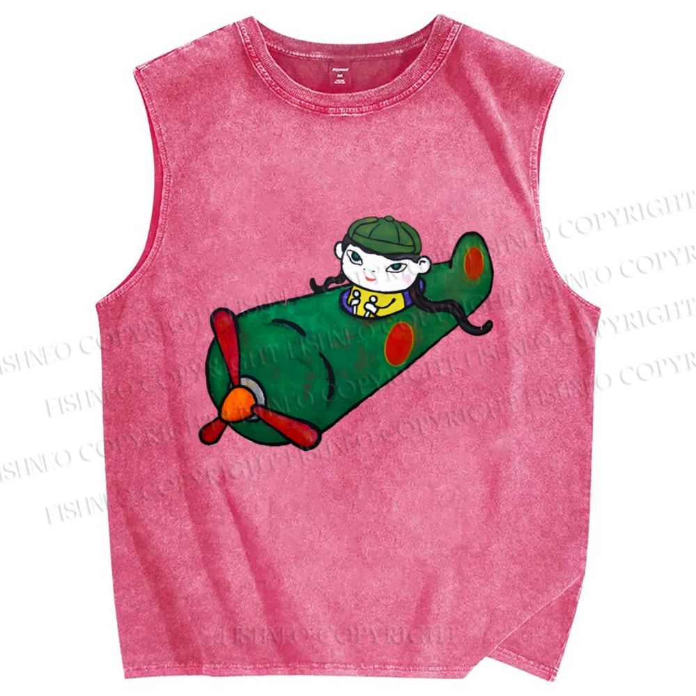 Unisex Yoshitomo Nara A Little Kamikaze Printed Washed Tank Top
