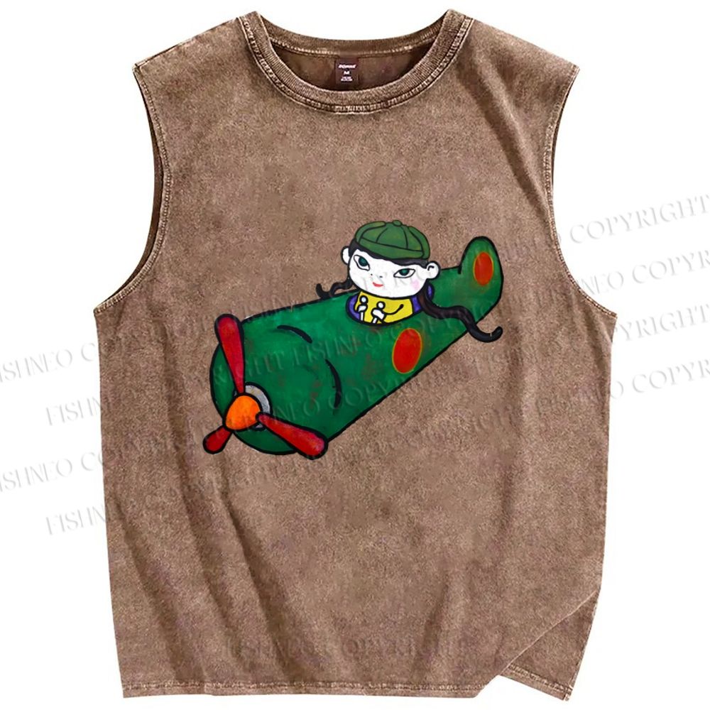Unisex Yoshitomo Nara A Little Kamikaze Printed Washed Tank Top