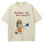 Unisex Yoshitomo Nara Fat Lips And Open Wounds Printed Washed Tee