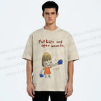 Unisex Yoshitomo Nara Fat Lips And Open Wounds Printed Washed Tee