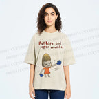 Unisex Yoshitomo Nara Fat Lips And Open Wounds Printed Washed Tee