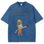 Unisex Yoshitomo Nara Fat Lips And Open Wounds Printed Washed Tee