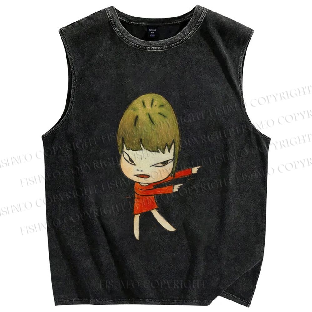 Unisex Yoshitomo Nara Girl Printed Washed Tank Top