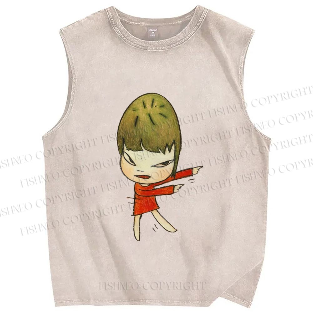 Unisex Yoshitomo Nara Girl Printed Washed Tank Top