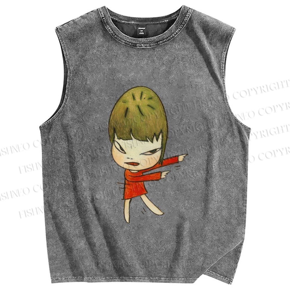 Unisex Yoshitomo Nara Girl Printed Washed Tank Top