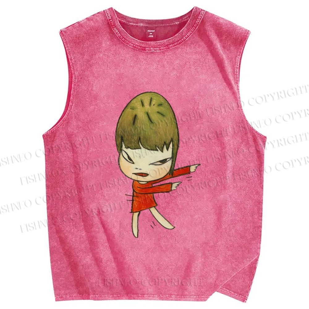 Unisex Yoshitomo Nara Girl Printed Washed Tank Top