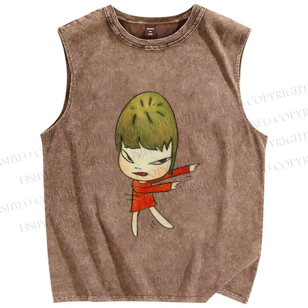 Unisex Yoshitomo Nara Girl Printed Washed Tank Top