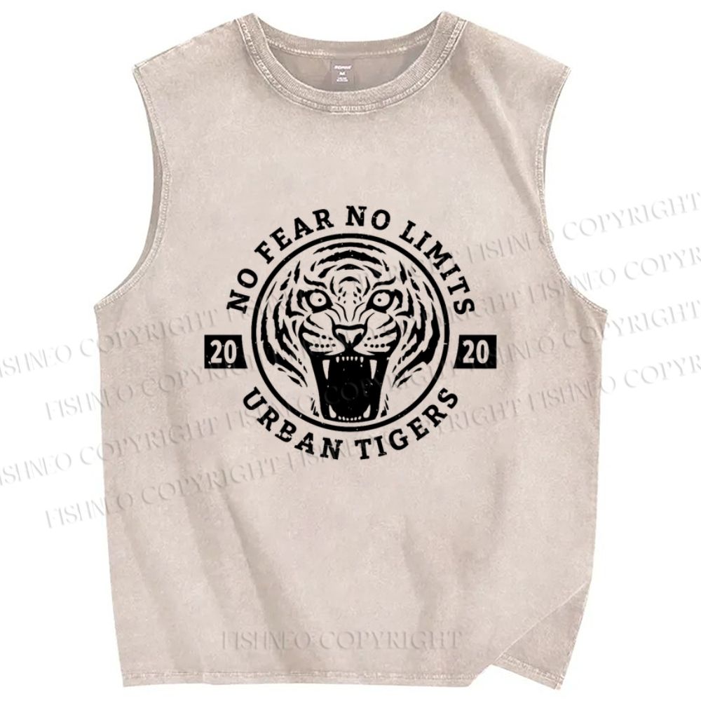 Unisex Tiger Printed Washed Tank Top