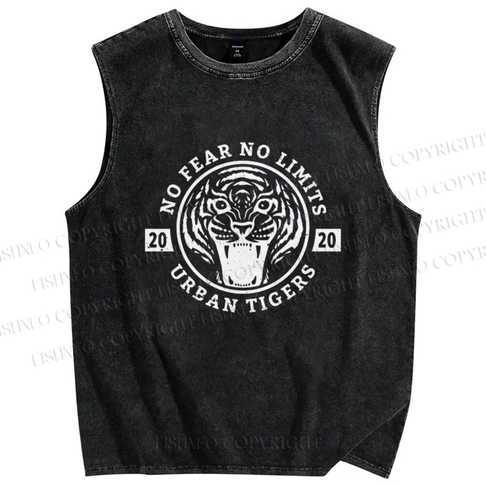 Unisex Tiger Printed Washed Tank Top