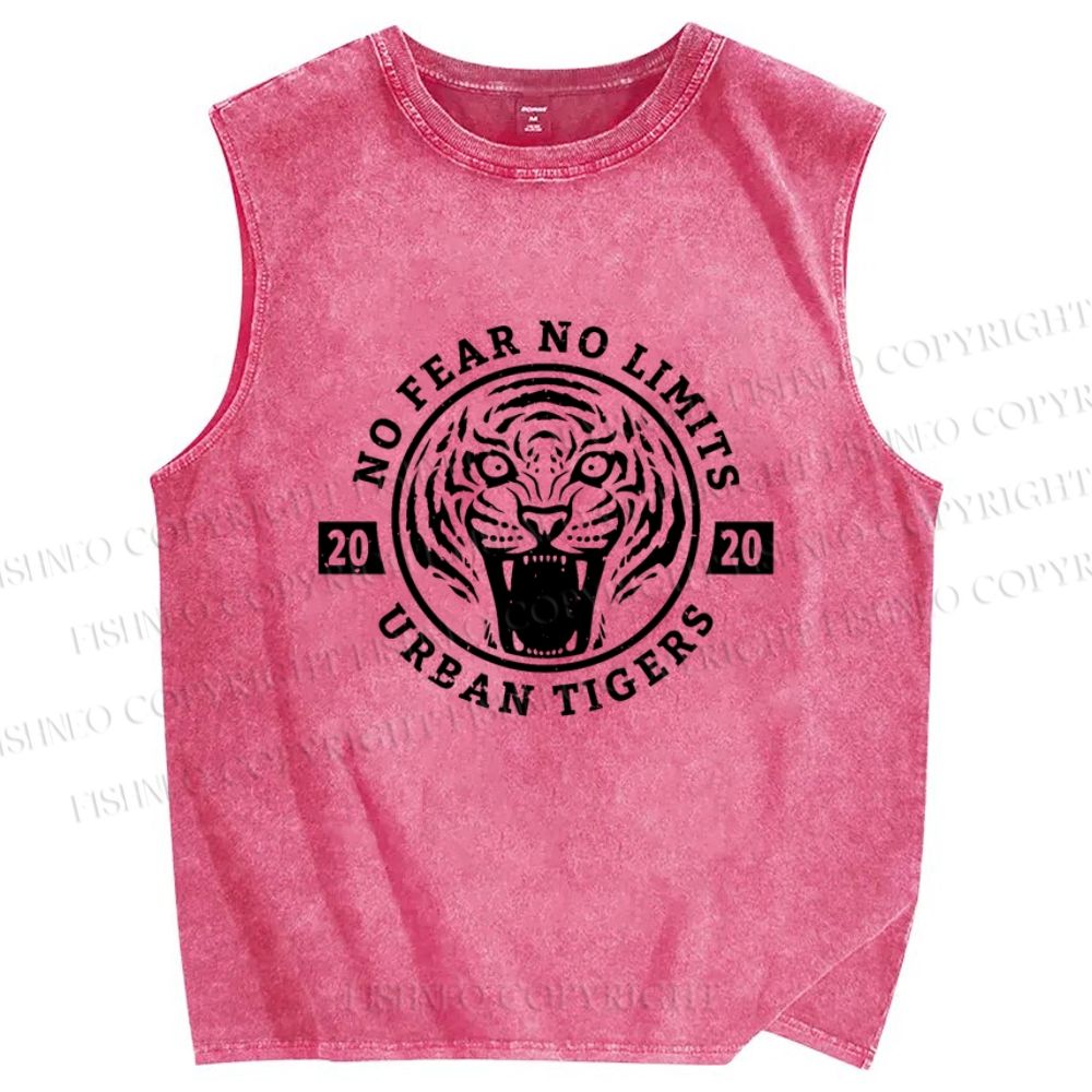 Unisex Tiger Printed Washed Tank Top