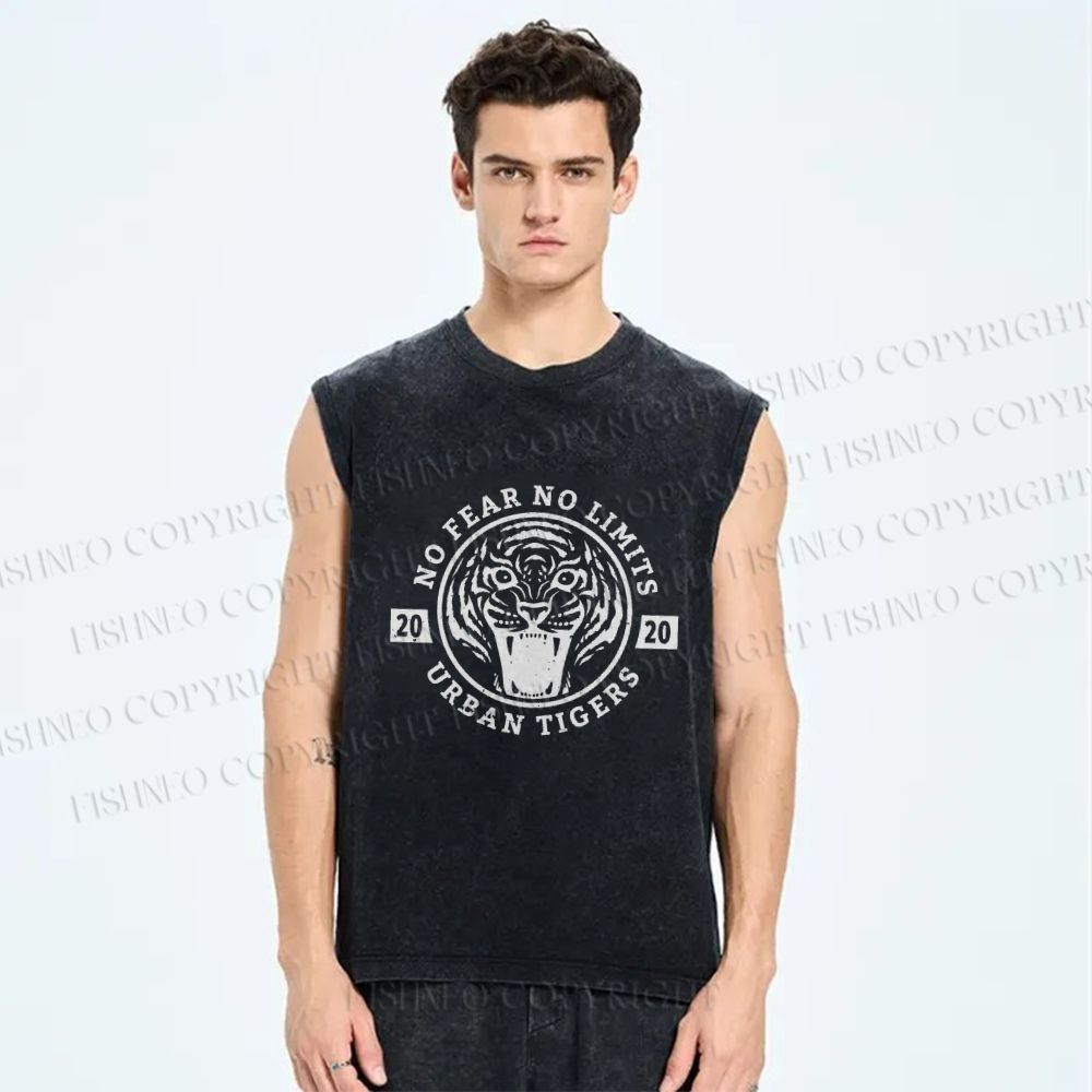 Unisex Tiger Printed Washed Tank Top