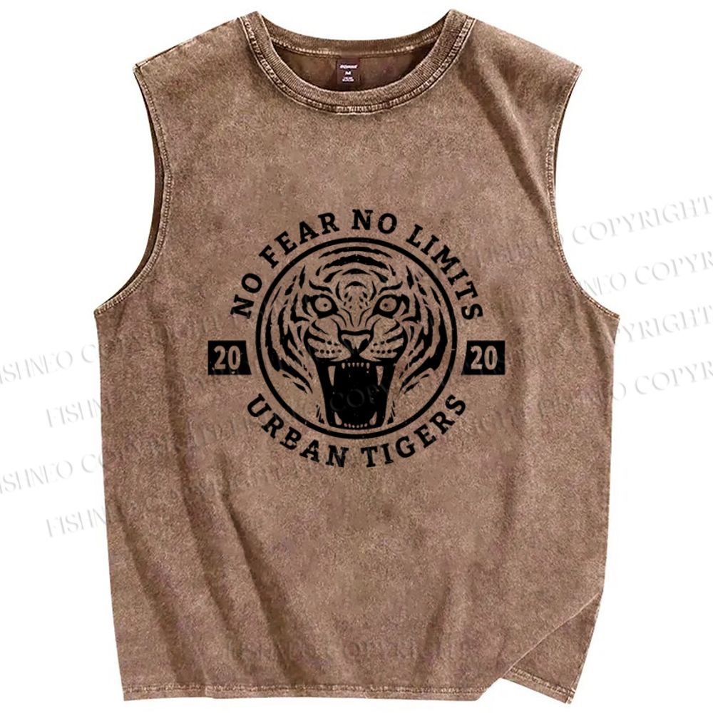 Unisex Tiger Printed Washed Tank Top