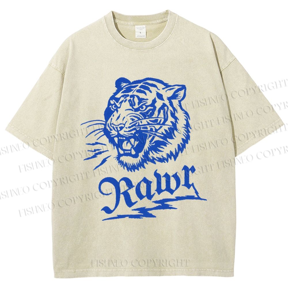 Unisex Rawr Tiger Printed Washed Tee