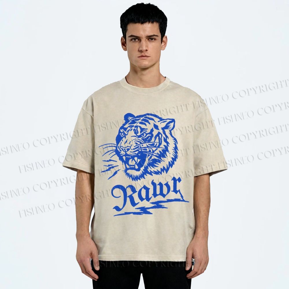 Unisex Rawr Tiger Printed Washed Tee