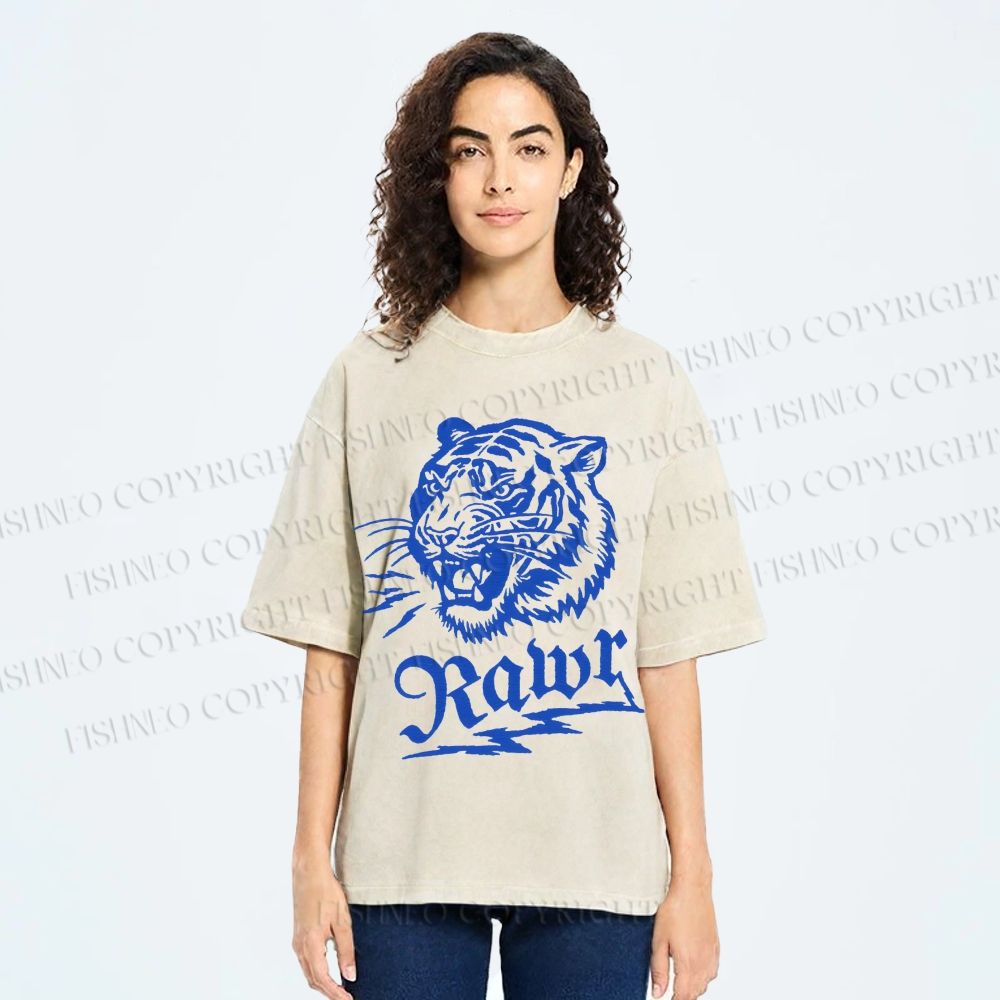 Unisex Rawr Tiger Printed Washed Tee