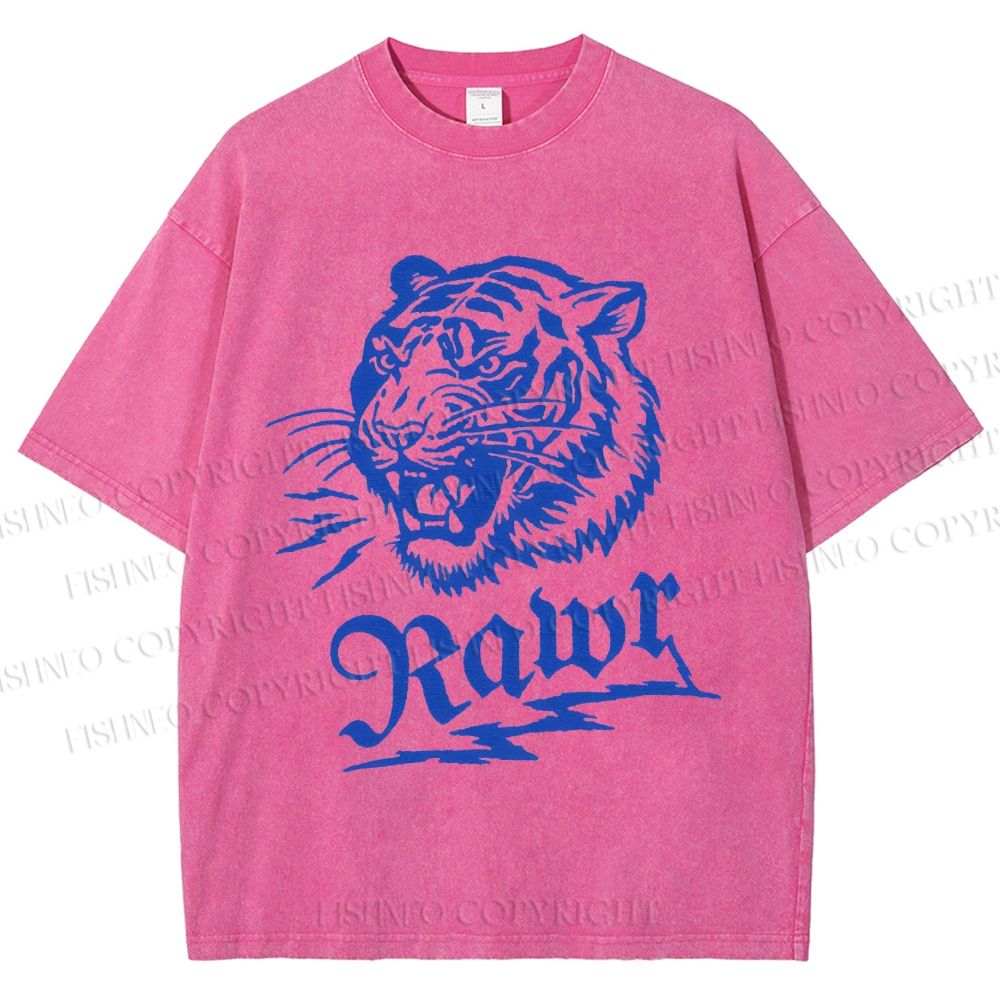 Unisex Rawr Tiger Printed Washed Tee