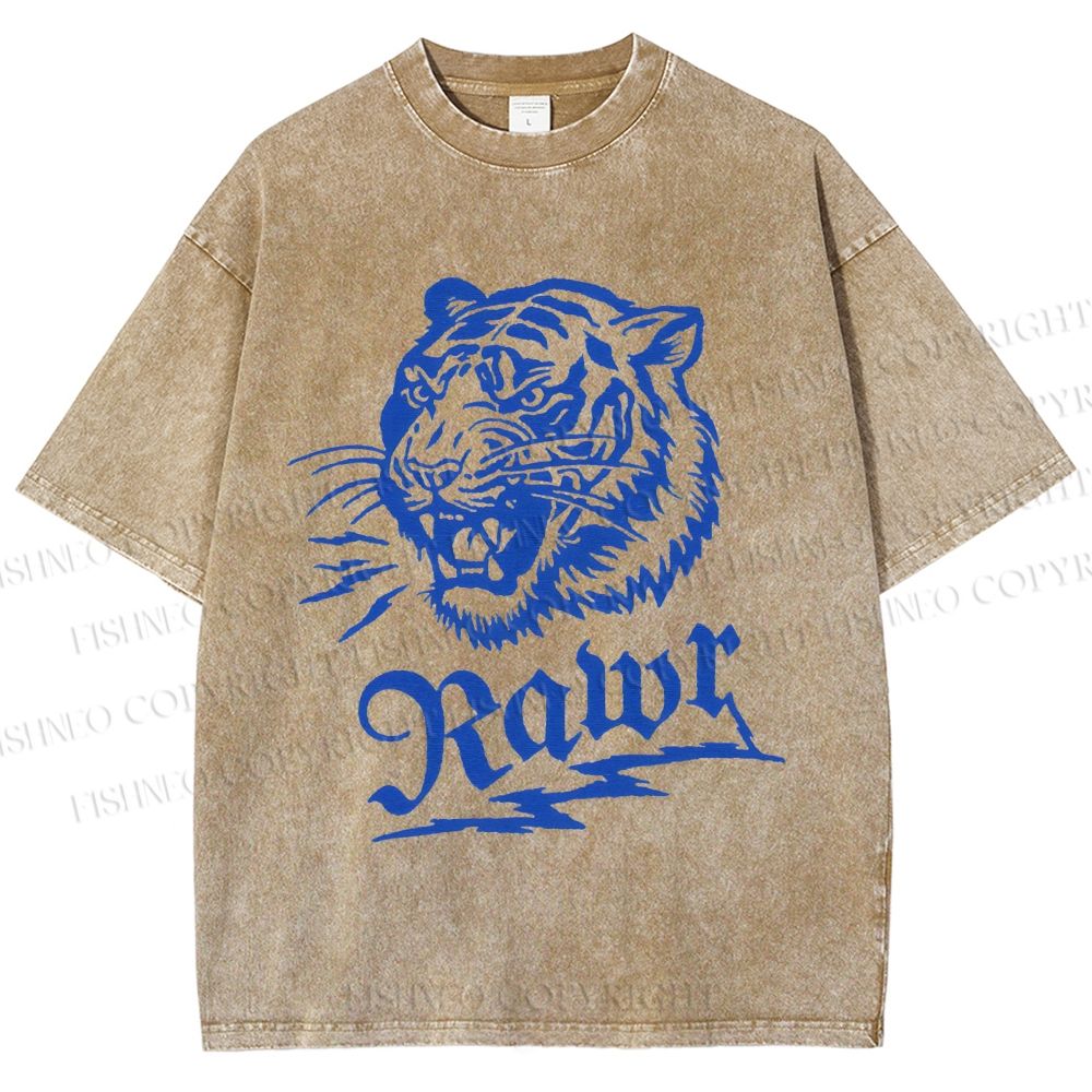 Unisex Rawr Tiger Printed Washed Tee
